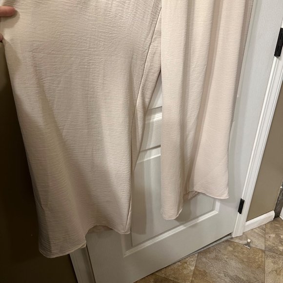 Vision USA | XXL Light Beige Crinkle Paper Bag Tie Front Wide Leg Pants Palazzo - Picture 6 of 7